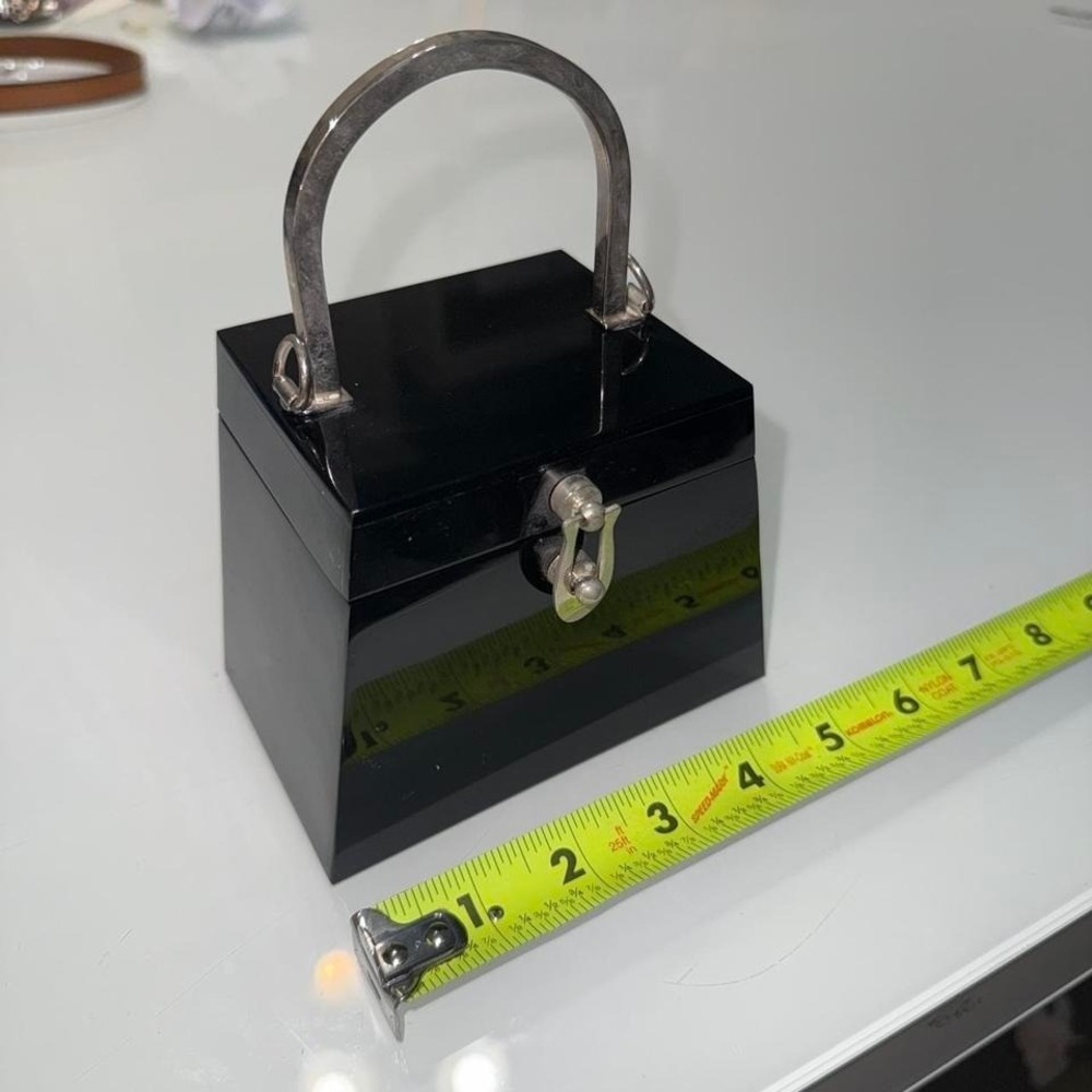 Tiny Black acrylic clutch/box with silver hardware